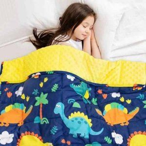 5 lbs - KIDS WEIGHTED BLANKET 36" X 48" - Dinosaurs Blue/Yellow